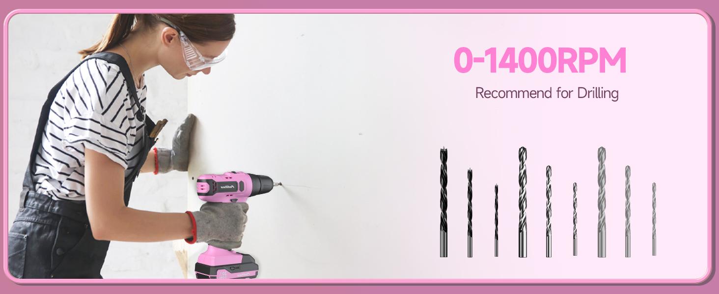 PULITUO 20V Cordless Pink Drill Tool Kit Set 238-Piece Power Drill Tool Box with Battery Electric Drill Driver for Lady's Repairing Kit Toolbox Tools Sets