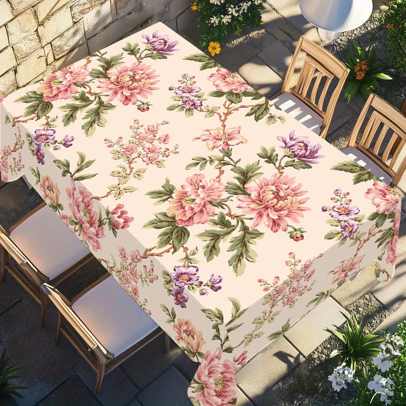 Rectangular Tablecloth Spring Summer Vintage Peony Pattern Washable, Floral Jacquard Fabric, Indoor Outdoor Decor, Home Kitchen Living Room Dining Table Decoration