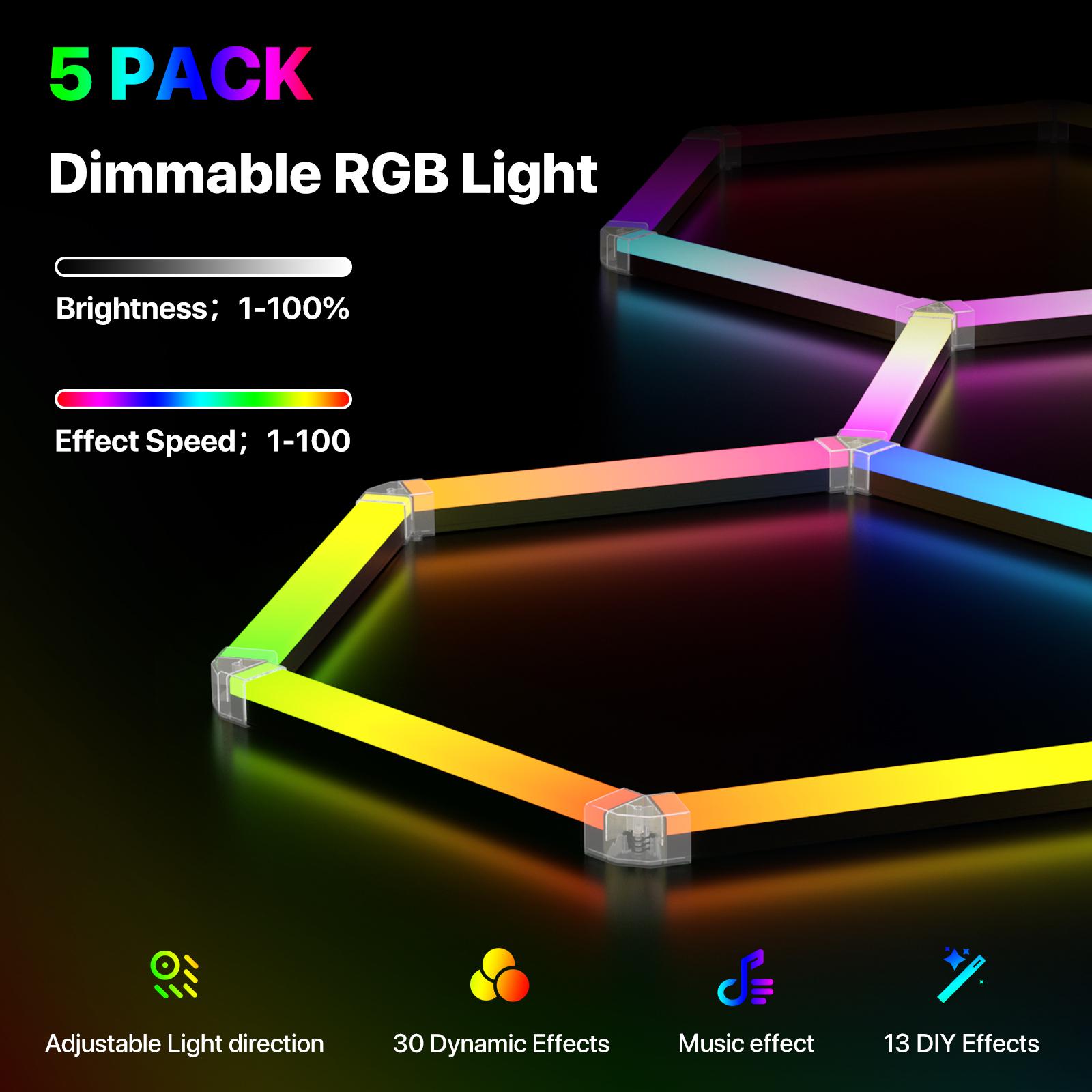 HYPERLITE RGB hexagonal light smart modular honeycomb light application, party office, garage light, LED wall decorative light, remote control, LED light, music synchronization, DIY color ceiling light Adjustable Lighting Options, SpringGlowUp
