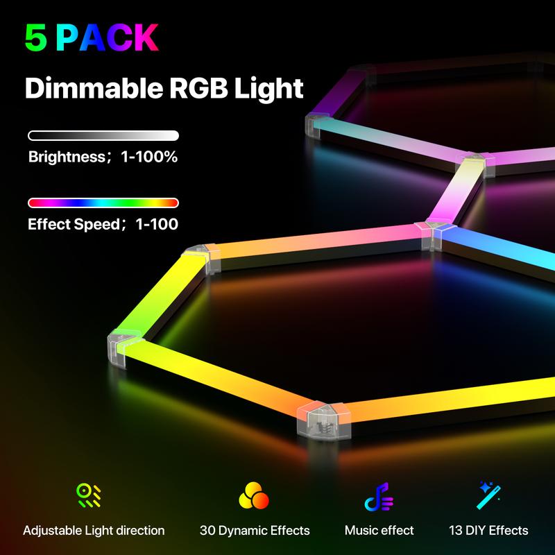HYPERLITE RGB hexagonal light smart modular honeycomb light application, party office, garage light, LED wall decorative light, remote control, LED light, music synchronization, DIY color ceiling light Adjustable Lighting Options,Jumpstart newyear