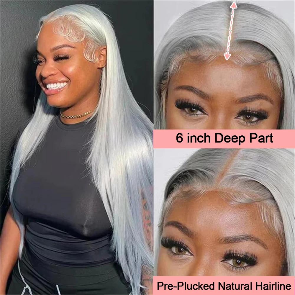 Bling Hair Silver Grey Color Straight 13x4 Lace Front Wig Human Hair Brazilian Transparent Lace 13x6 Frontal Wigs For Women Human Hair Preplucked  #TikTokShopBlackFriday