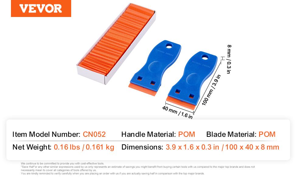 VEVOR Plastic Razor Blade Scraper, 2PCS Scraper Tool, 120PCS Plastic Blades, Cleaning Scraper Remover for Stickers, Decals, Adhesive, Labels, Paint from Glass, Car, Window, Caulk, No Scratches, Blue