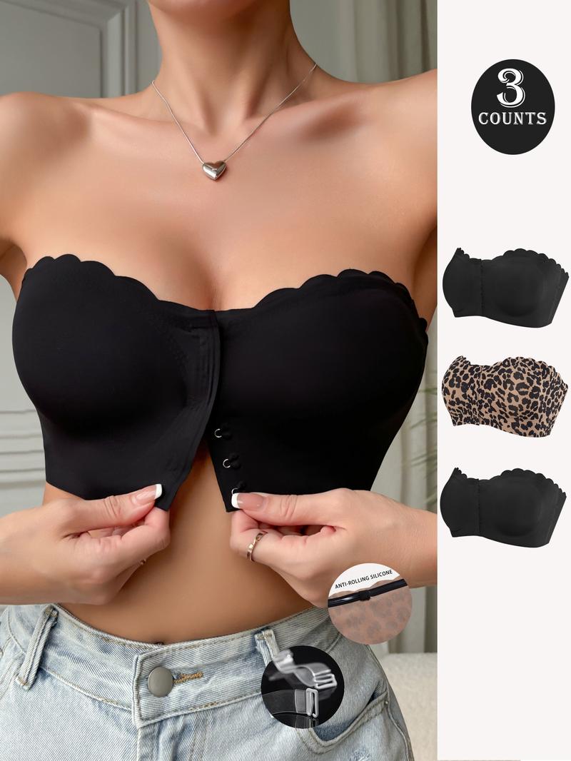 Women's Leopard Print Wireless Bra, Comfortable Breathable Detachable Padded Lingerie Top, Softness Lightweight Lingerie for All Seasons, Detachable Breast Bra