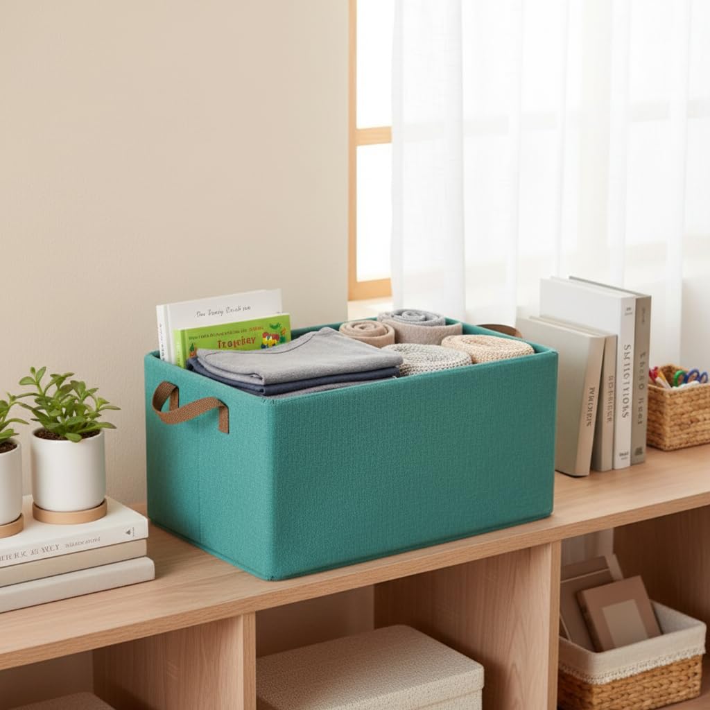 3pcs Large Oxford Cloth Storage Baskets, Fabric storage Box with Steel Frame Stackable Shelf Storage Baskets, Collapsible Closet Storage Organizers and Foldable Storage Baskets for Offic, Bedroom, Dorm, Living, Space-Saving Closet Solution, Clothes Basket