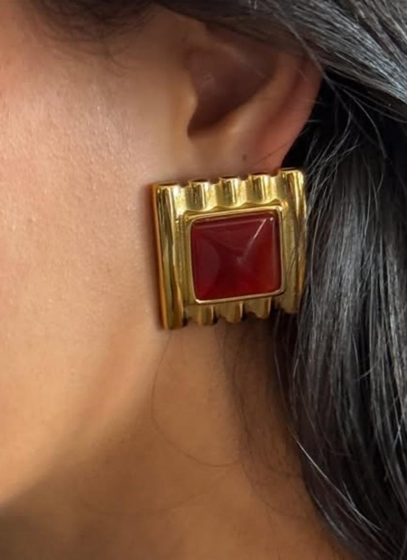Miranda Stainless Steel Vintage Style Smooth Square Stud Earrings Jewelry Waterproof Metal Texture Attractive Women Accessories
