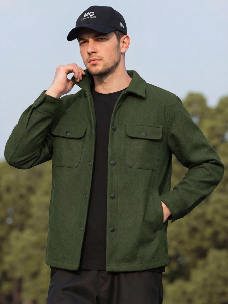 Men's Casual Thick Woven Solid Pocket Jacket Coat, Fitted Design for Work & Outdoor, Lightweight for Fall Winter Season