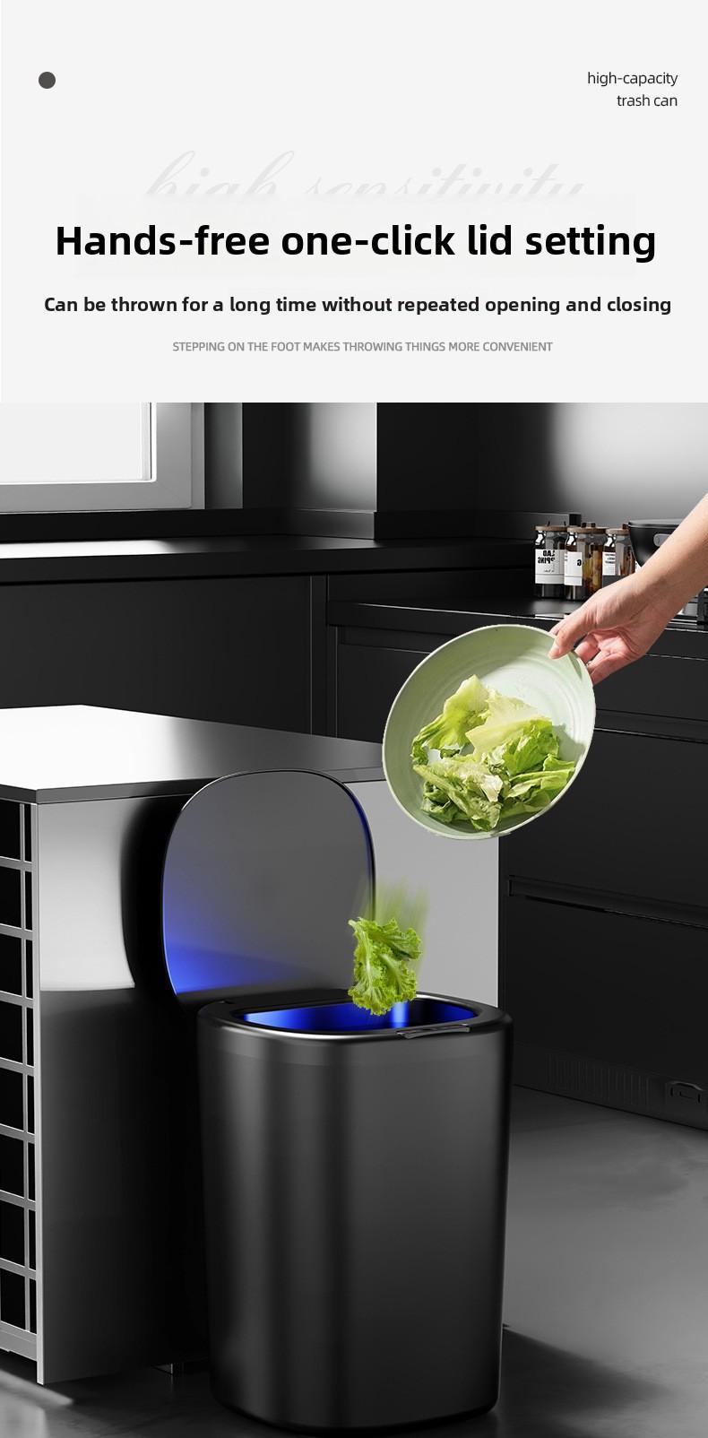 Touchless trash can, patented automatic bag-sucking trash can design, 3.6-gallon smart trash can, automatic sensor lid trash can, battery-operated, suitable for bathroom/kitchen/living room/bedroom, Christmas decoration