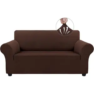 Sofa Covers for 2 Cushion Couch Stretch loveseat Covers Slipcovers, or Furniture Covers for Dogs Cats Spandex Small Checks Medium,Chocolate