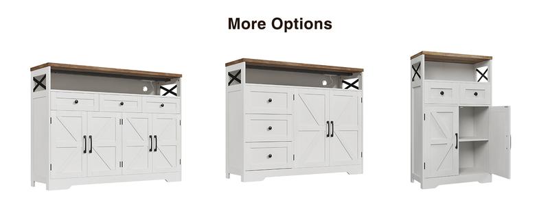 Vabches Farmhouse White Storage Cabinet with Doors and Drawers, Freestanding Kitchen Pantry Cabinet, Floor Storage Cabinet Hutch Cupboard for Kitchen/Laundry/Living Room/Bedroom