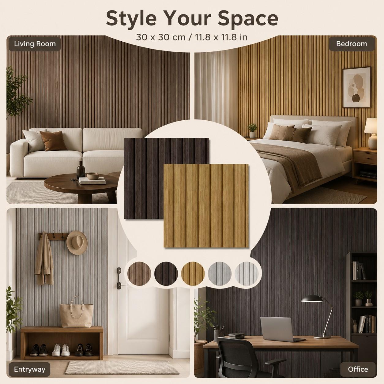 15pcs Wood Grain Wall Stickers, Self-Adhesive 3D Wallpaper, PVC Panels for Bathroom Kitchen Living Room, 11.8"x11.8", Warm Bedroom Decor