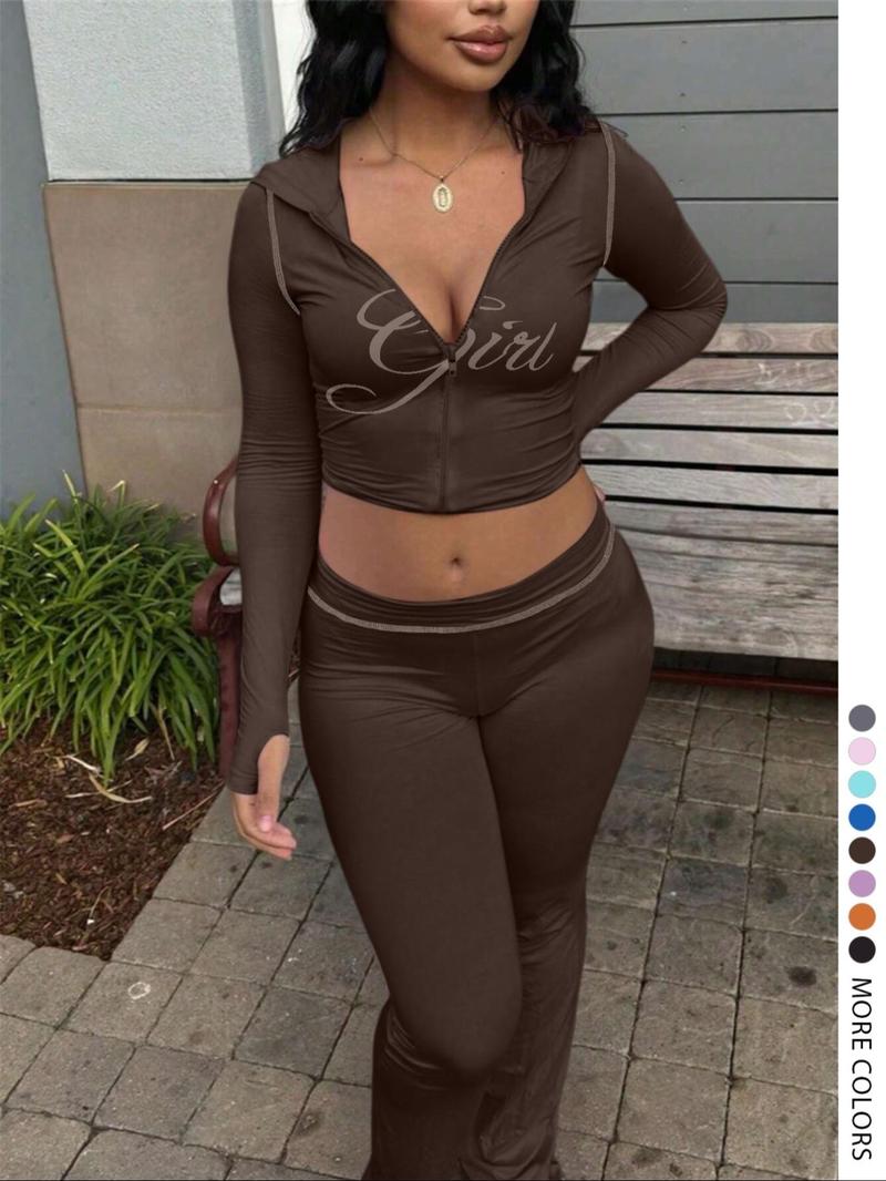 【LovelyWholesale】Women's Casual Sporty Cute Colorblock Print Zipper Design Top Flared Long Pants Set, Lovely Wholesale Us Fashion 【LovelyWholesale】Women's Casual Sporty Cute Colorblock Print Zipper Design Top Flared Long Pants Set, Lovely Wholesale Us Fashion