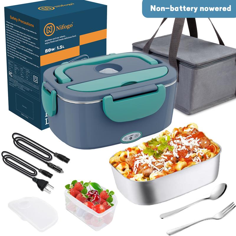 Black Friday Electric Lunch Box 1.5L/1.8L Stainless Steel 12V 24V 110V Food Warmer with Fork Spoon Bag Leak Proof for Car Truck Home Work 80W Black