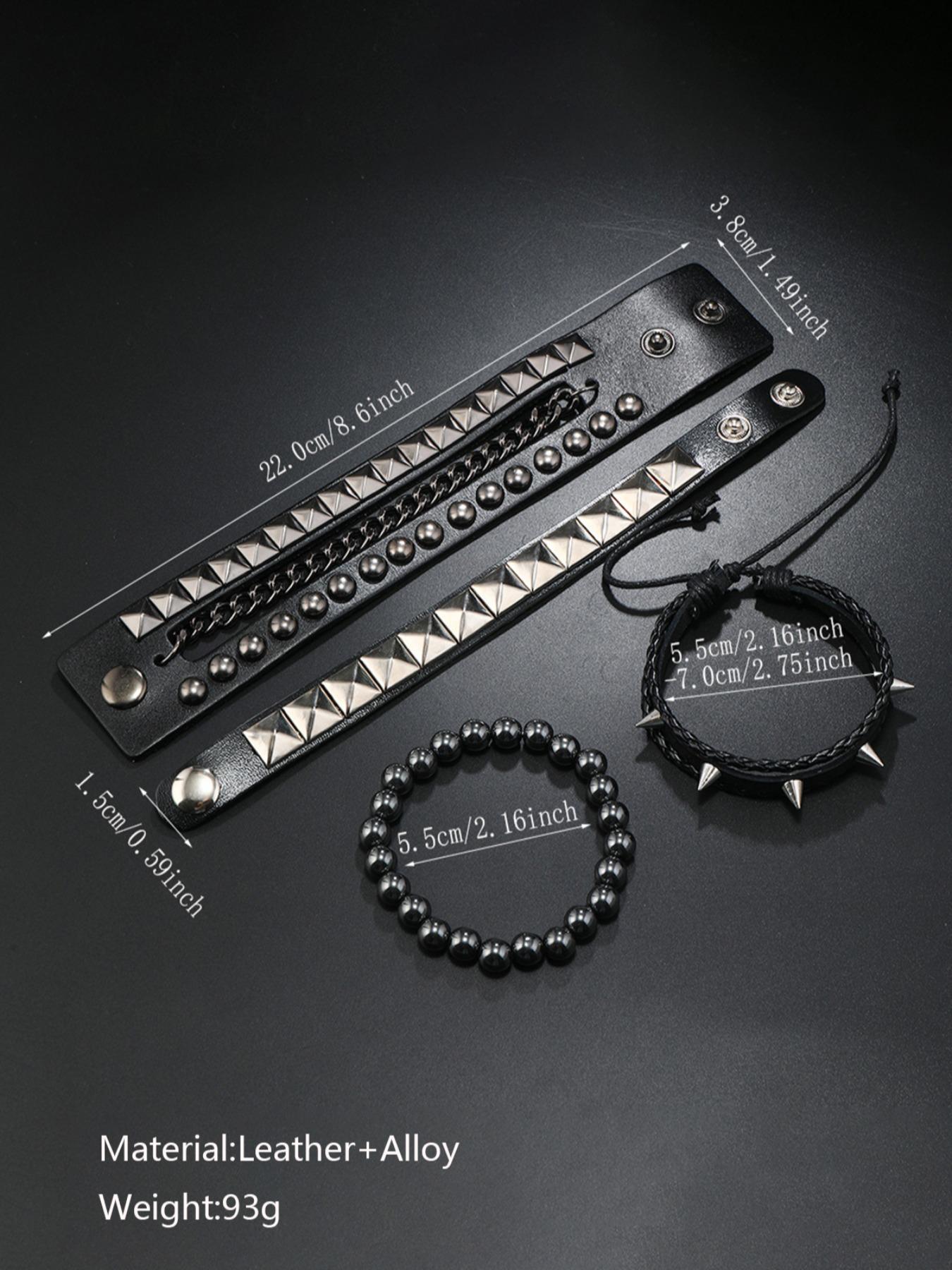 Punk Style Rivet & Beaded & Braided Decor Bracelet Set, Fashionable Adjustable Stackable Bracelets for Party, Daily Clothing Decor, Trendy All-match & Exquisite Jewelry for Gift