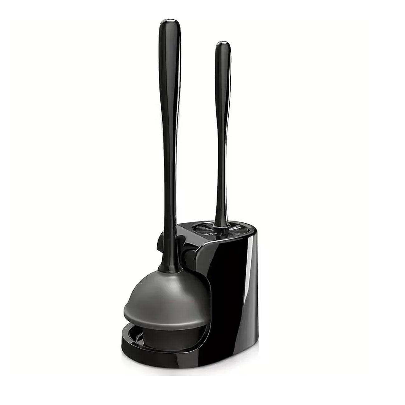 Two-In-One Toilet Brush & Long Handle Plunger Set, Rotating Head, Durable Plastic, Independent Bathroom Cleaning Tool Kit