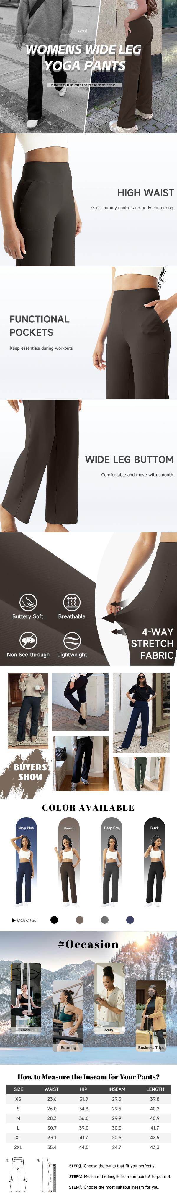 FireSwan Wide Leg Yoga Pants Women Stretch Dress Lounge Pants with Pockets High Waisted Loose Casual Trousers