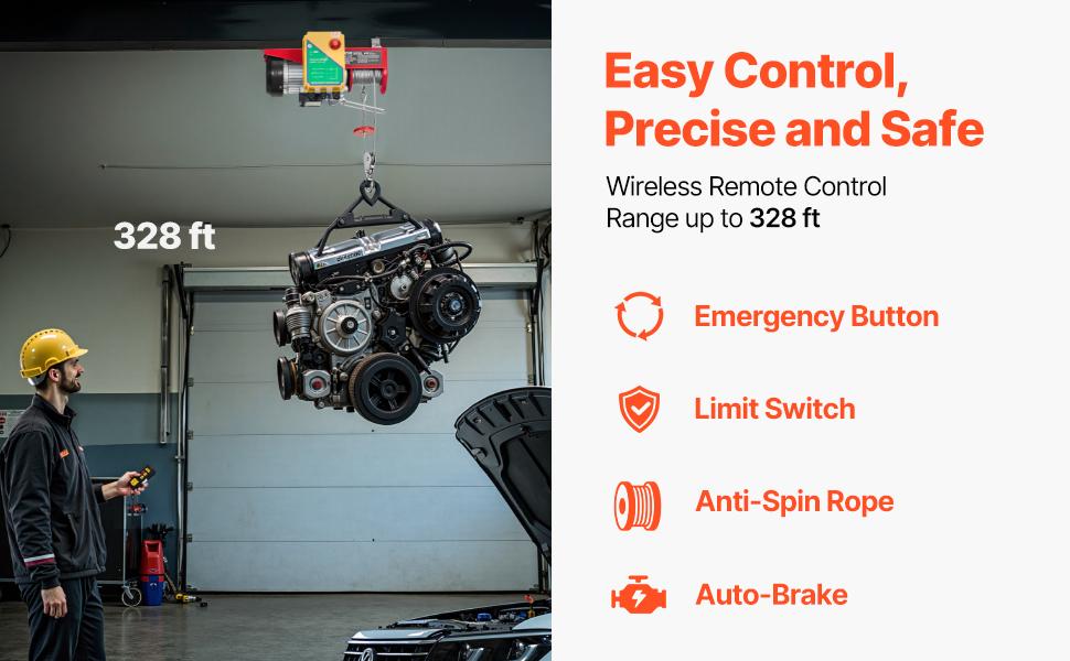 VEVOR Electric Hoist, 1760 lbs 120V Electric Winch with 328 ft Wireless Remote Control, 40 ft Single Cable Lifting Height, Single/Double Slings, Emergency Stop, Lift Hoist for Garage Warehouse Factory VEVOR Electric Hoist, 1760 lbs 120V Electric Winch with 328 ft Wireless Remote Control, 40 ft Single Cable Lifting Height, Single/Double Slings, Emergency Stop, Lift Hoist for Garage Warehouse Factory