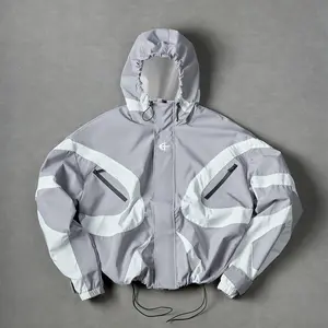 Y2K Futuristic Techwear Jacket | Grey & White Aesthetic Windbreaker SpringStatements