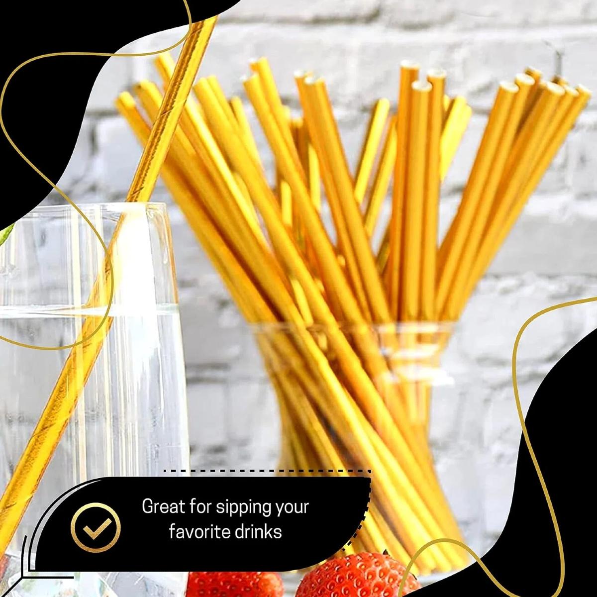Elegant Striped mix Disposable Paper Straws, Gold Foil Crafted, Perfect for Birthdays Weddings Holidays, Cocktail Drink Accessories