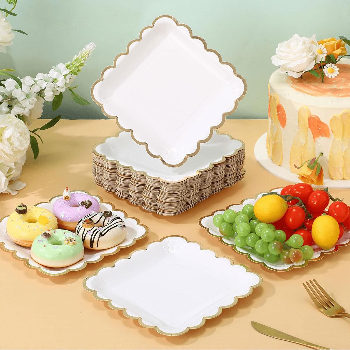 5 Piece Square Paper Plates, Sweet Treats Appetizer Dishes, Perfect for Parties, Weddings, Birthdays, Celebrations, Disposable Paper Plates