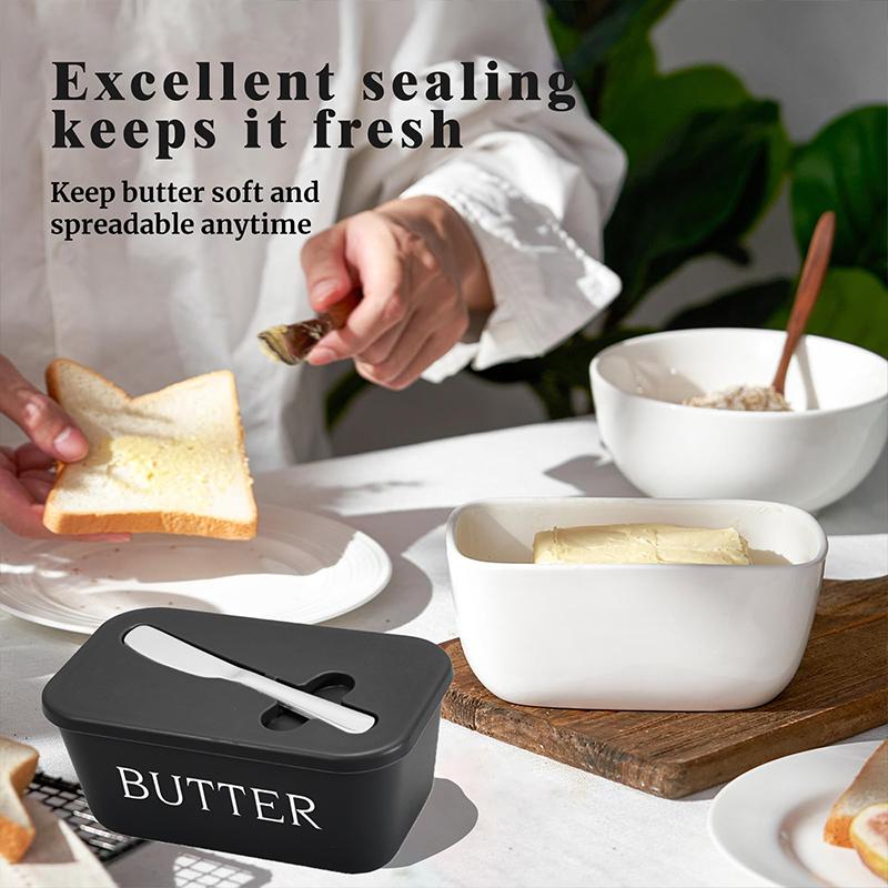 Sealed Butter Box with Lid, Stainless Steel Knife Included, Plastic Butter Tray Container for Counter & Fridge Door Organizer, Food Storage Containers