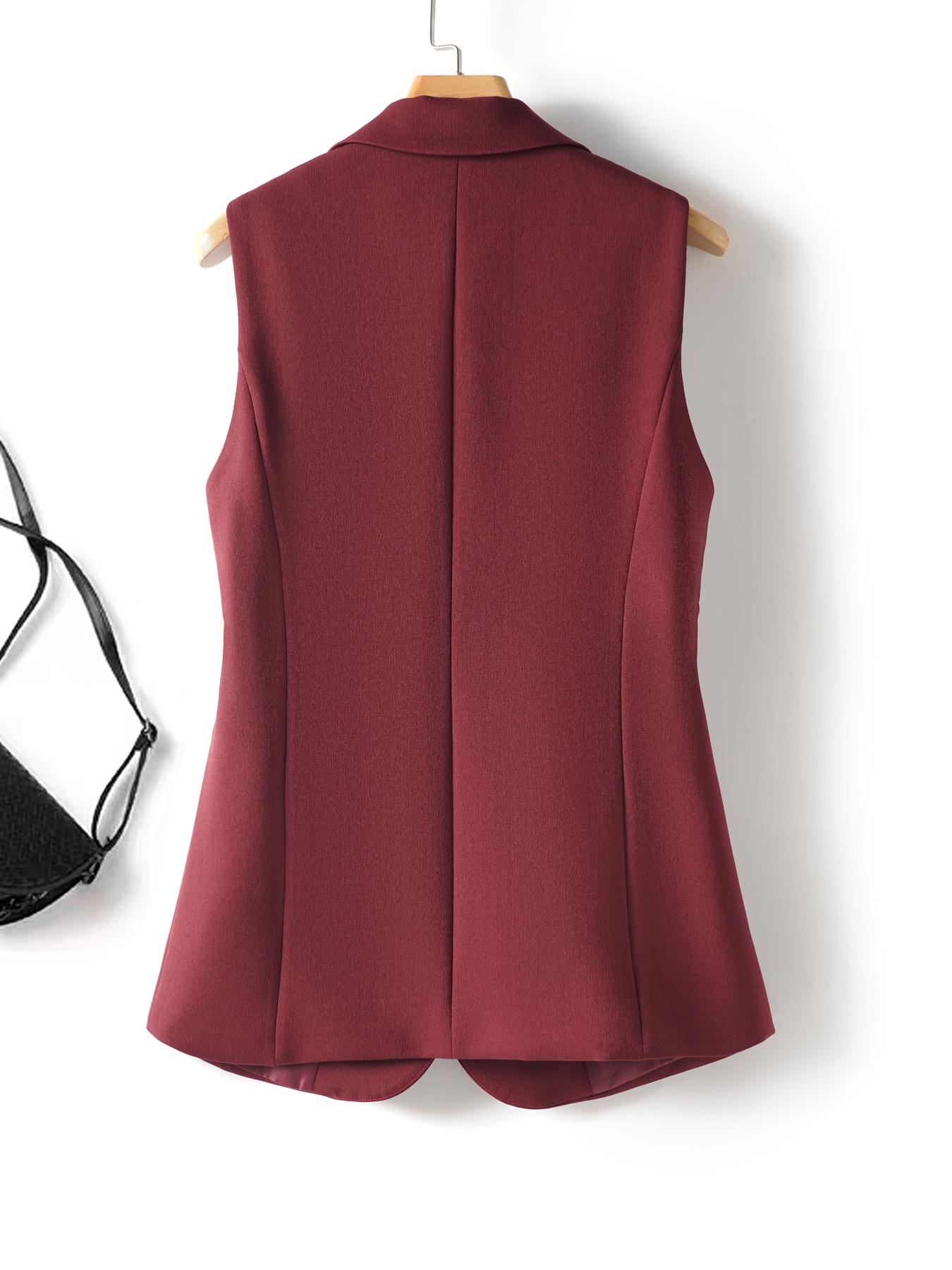 Women's Solid Color Sleeveless Blazer Vest, Plain Color Waistcoat, Elegant Outerwear for Work Office Business, Ladies Spring & Fall Clothes