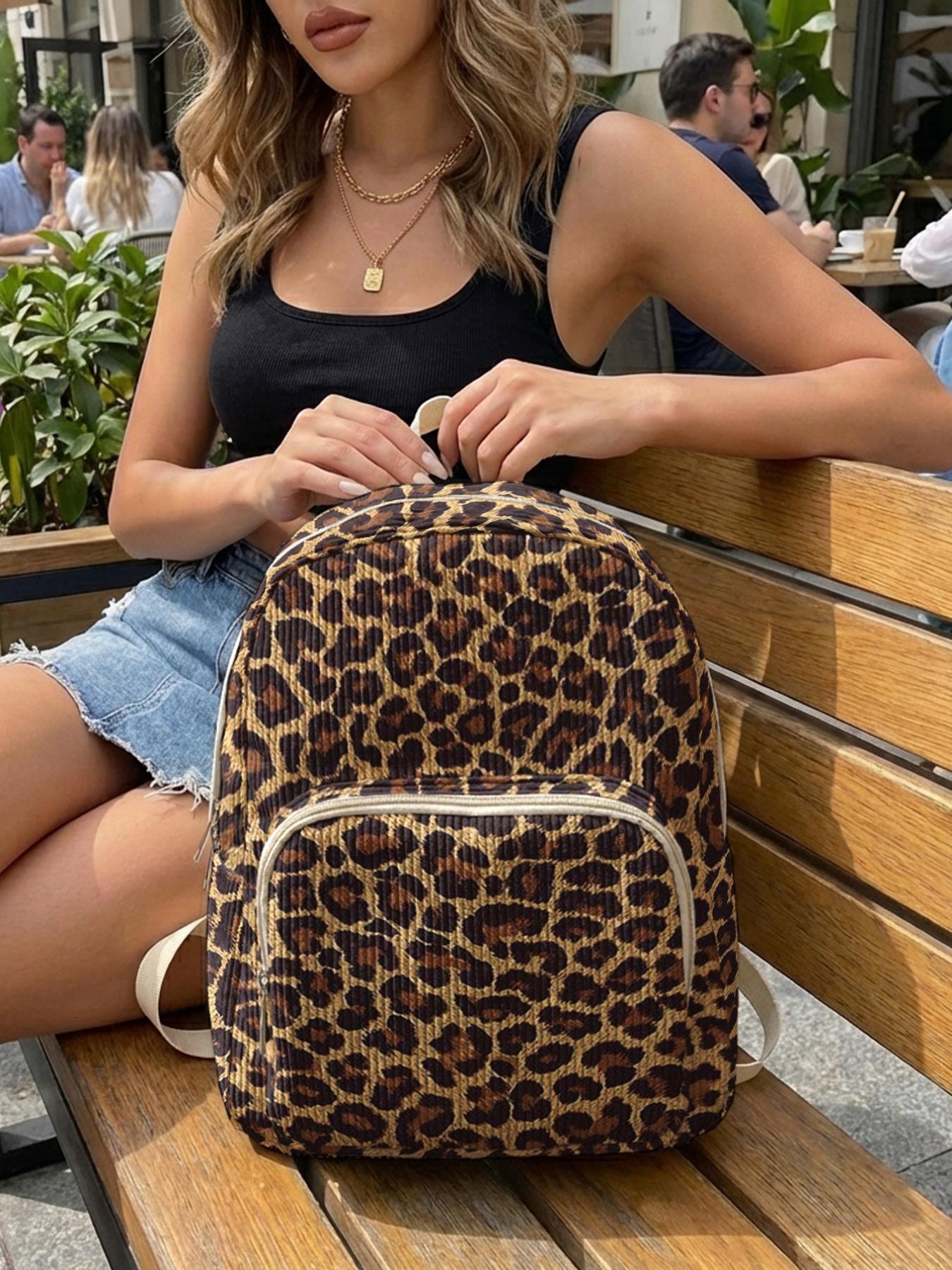 1 piece of 2D printed lady's backpack with leopard print pattern, chenille texture + layered storage + light weight reduction, Lightweight Backpack | perfect for students to go to class/shopping/short trips | combines atmosphere with practicality