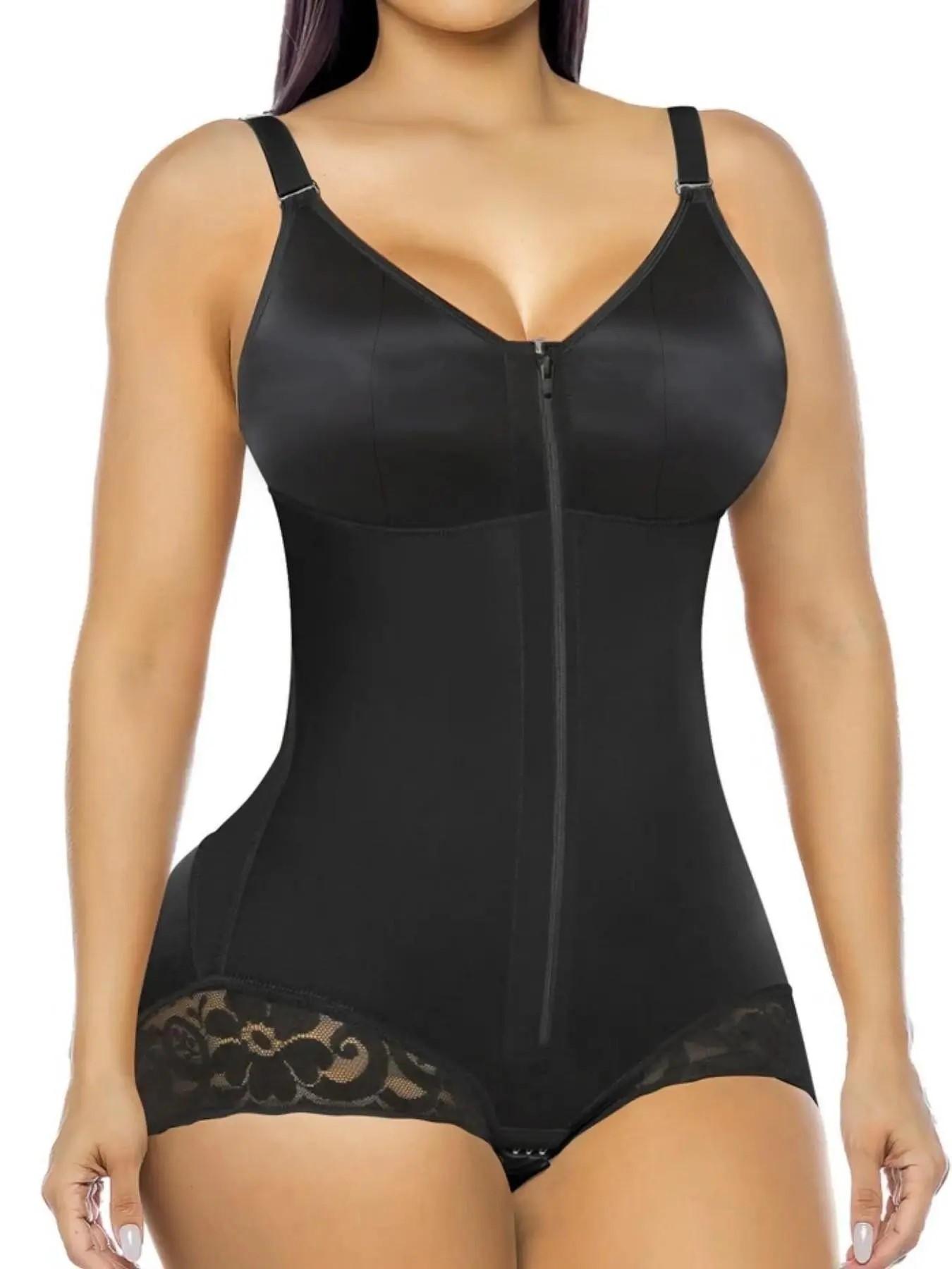 Colombian Fajas Waist Trainer, Zipper Front Spaghetti Strap Full Body Shaper, Butt Lifting & Tummy Control, Women's Fitness Shapewear Clothes