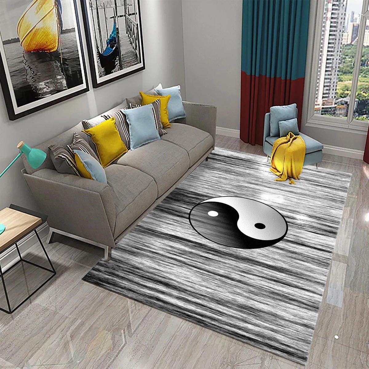 Yin Yang Tai Chi Ink Wash Flannel Area Rug - Traditional Chinese Philosophy Print Soft Mat for Living Room, Non-Slip Spiritual Home Decor#YinYangRug #TaiChiMat #InkWashDecor #ChinesePhilosophyCarpet #NonSlipFlannelRug