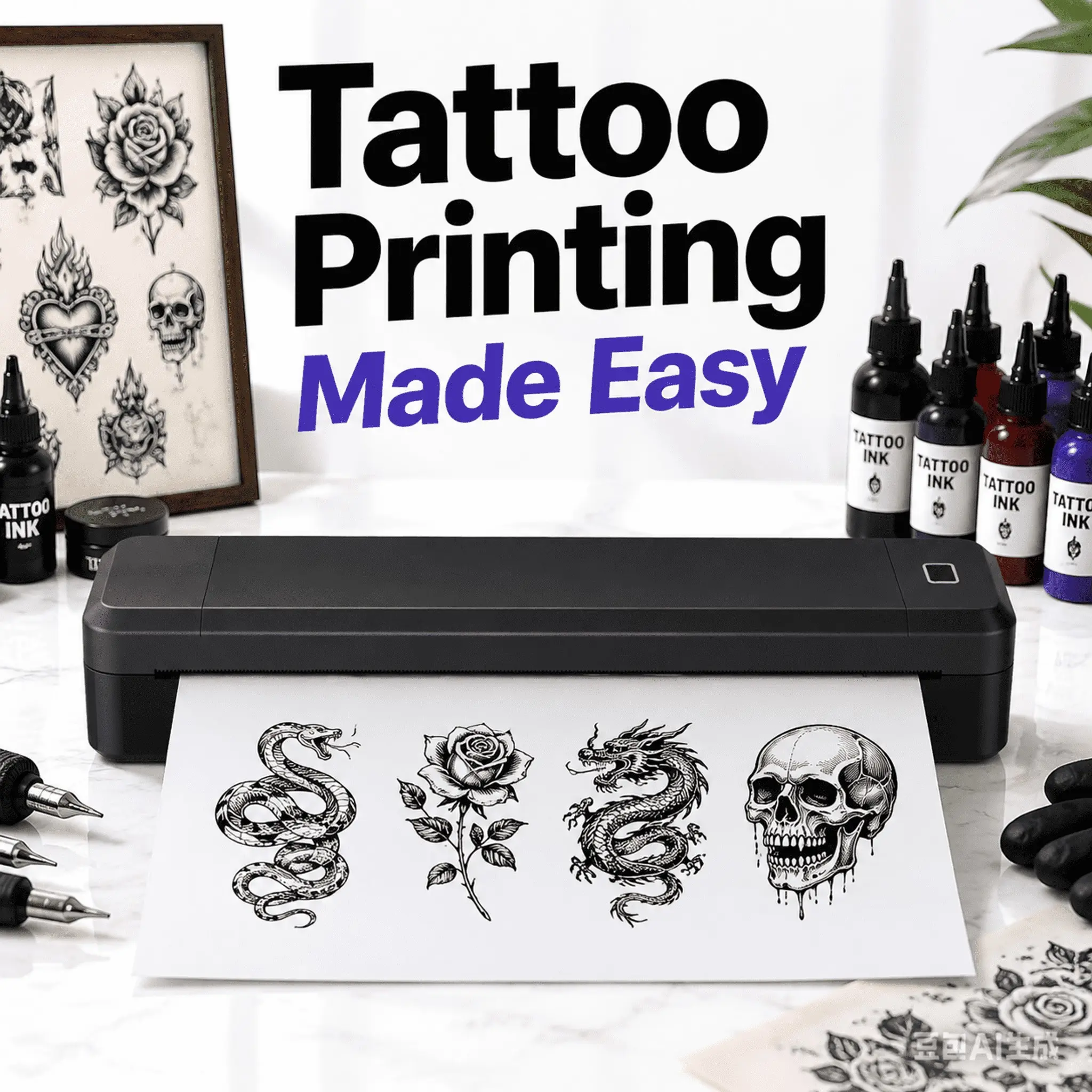 Portable Tattoo Thermal Wireless Printer, Essential for Tattoo Office, Supports 8.5-11 Inches, Compatible with Laptops and Smartphones