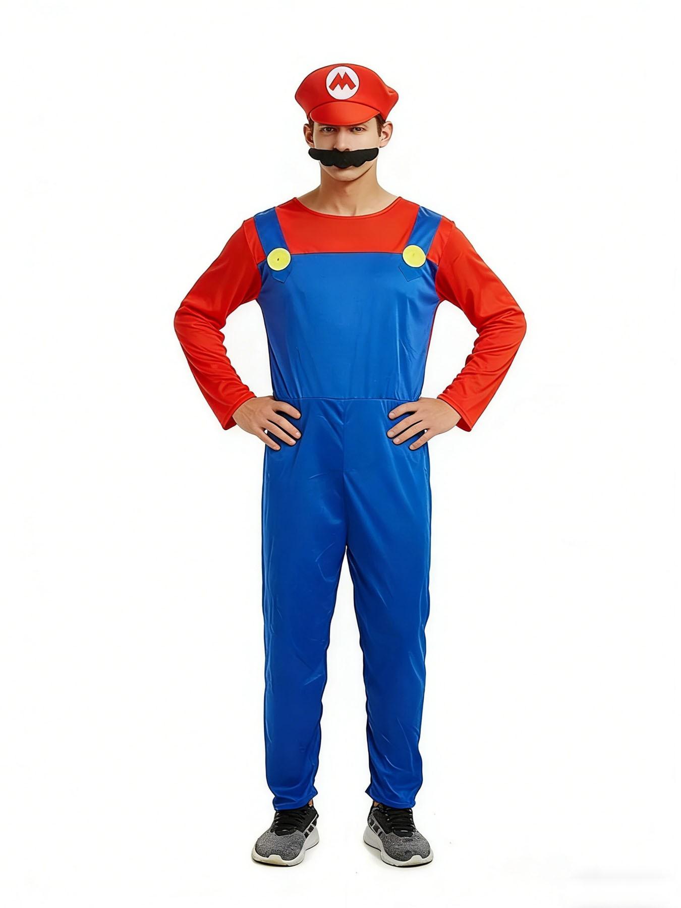 Adult Men's Luigi Game Brothers Dance Costume Set, Halloween Party Onesie Gift, Super Bros Role Play, Long Sleeve Fitted Cartoon Pattern