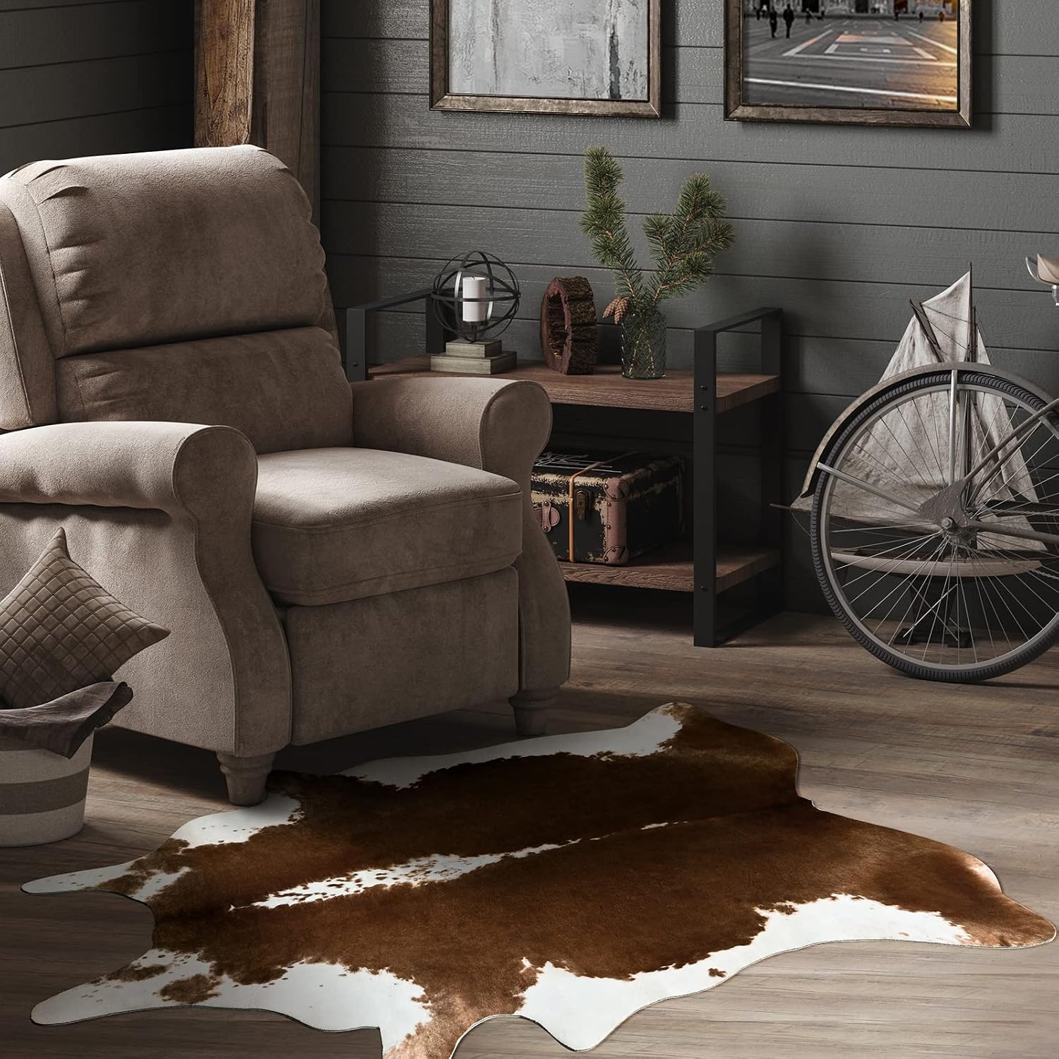 Cowhide Rug, Small  Rug for Bedroom Living Room 43x27 Inch | Non Slip,Washable,  Rug,Faux Cow   Print Carpet for Bedside Office Table,3.6 x 2.3
