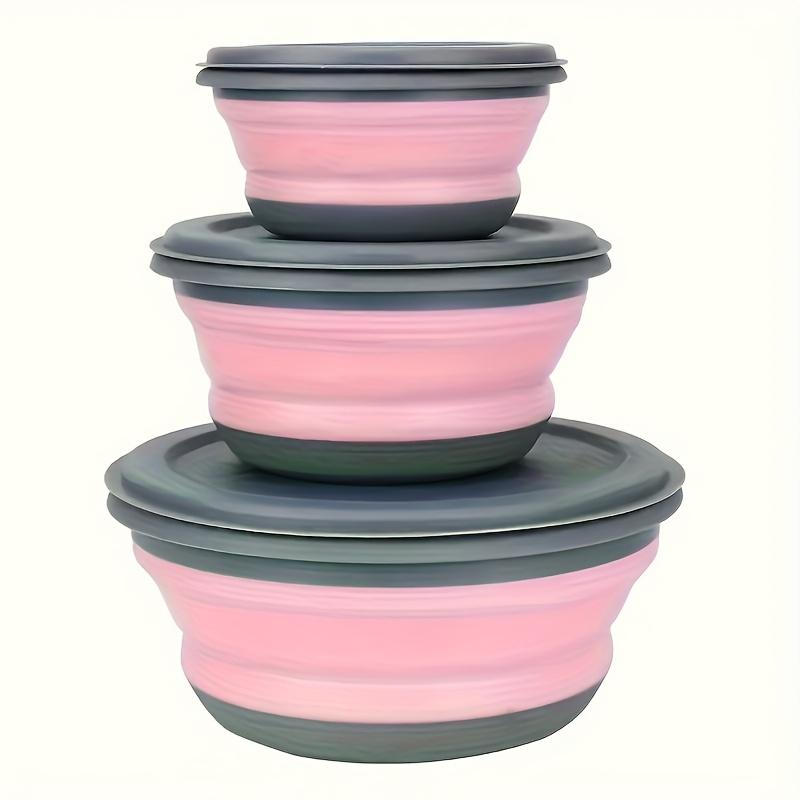 3-Pack Foldable Camping Bowls with Lids, Expandable Food Storage Containers, Stackable Durable Bowls for Salad and Lunch, Essential Camping Gear