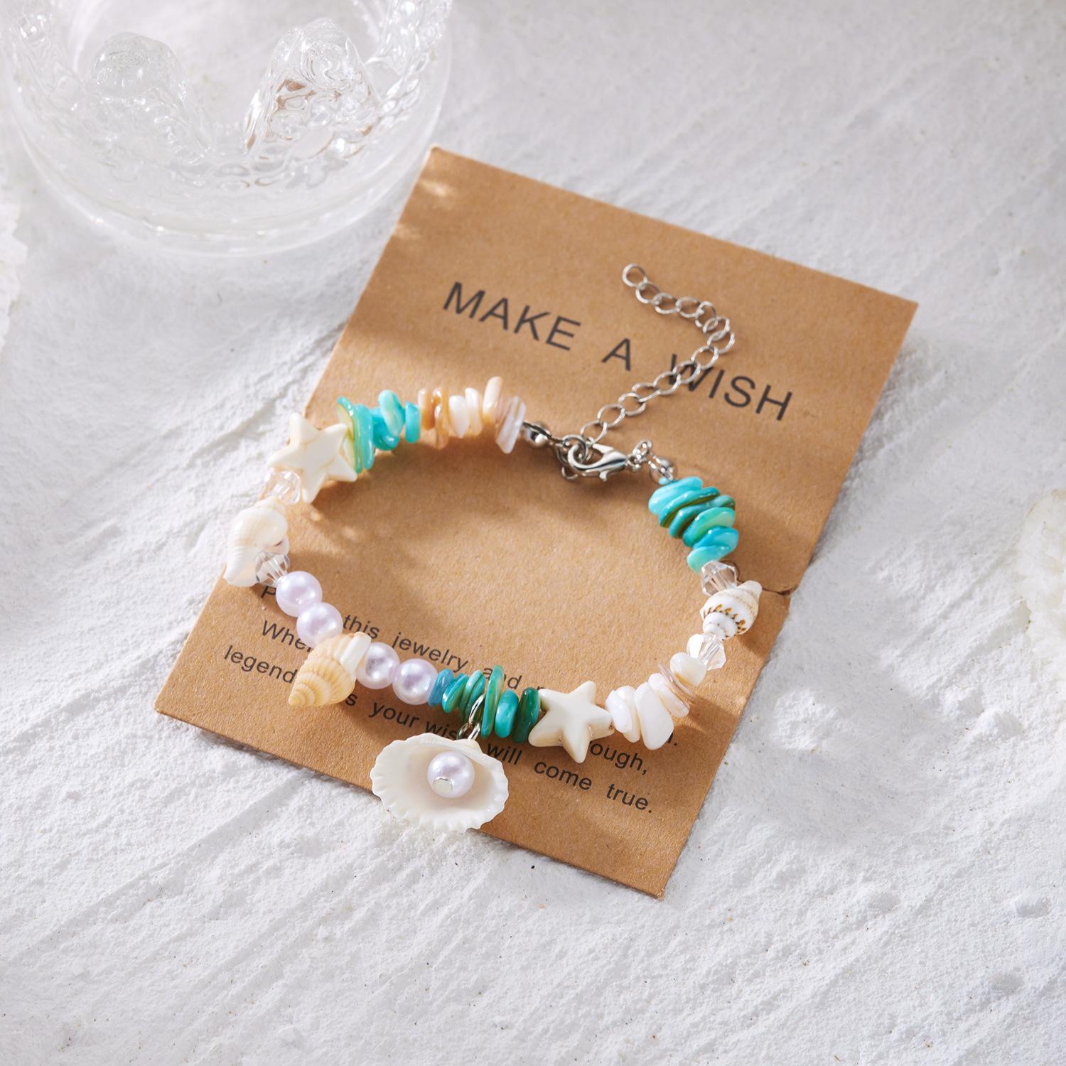 Summer Beach Inspired Handmade Shell Bracelet with Seashell Sea Star Beads for Women Stylish Ocean Themed Jewelry Lightweight Comfortable Adjustable Fit Trendy Vacation Accessory