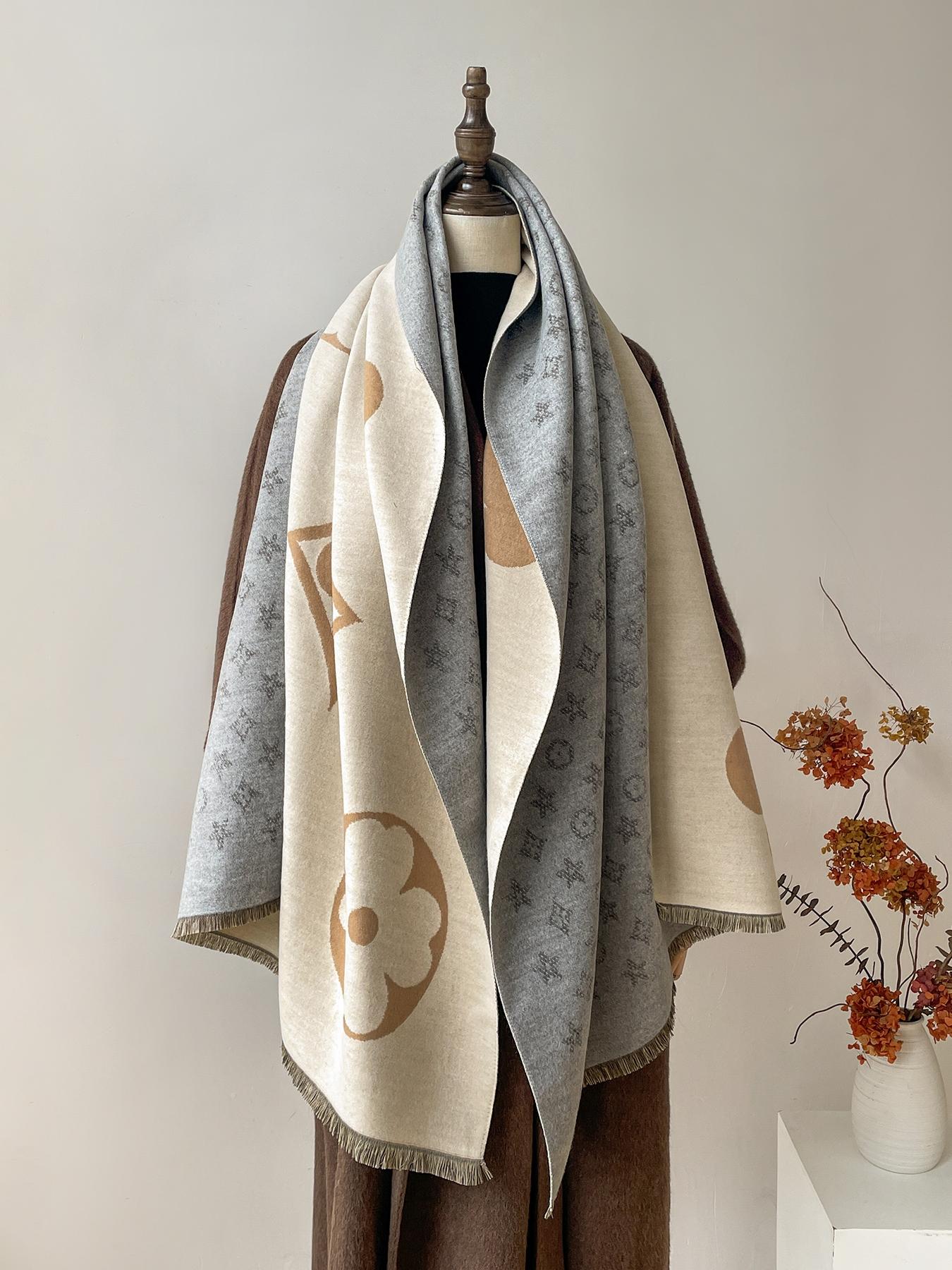 Boho Floral Pattern Imitation Wool Scarf for Women, Thick Soft Double-Sided Boho Style Shawl, Comfortable Design for Fall & Winter Daily Wear