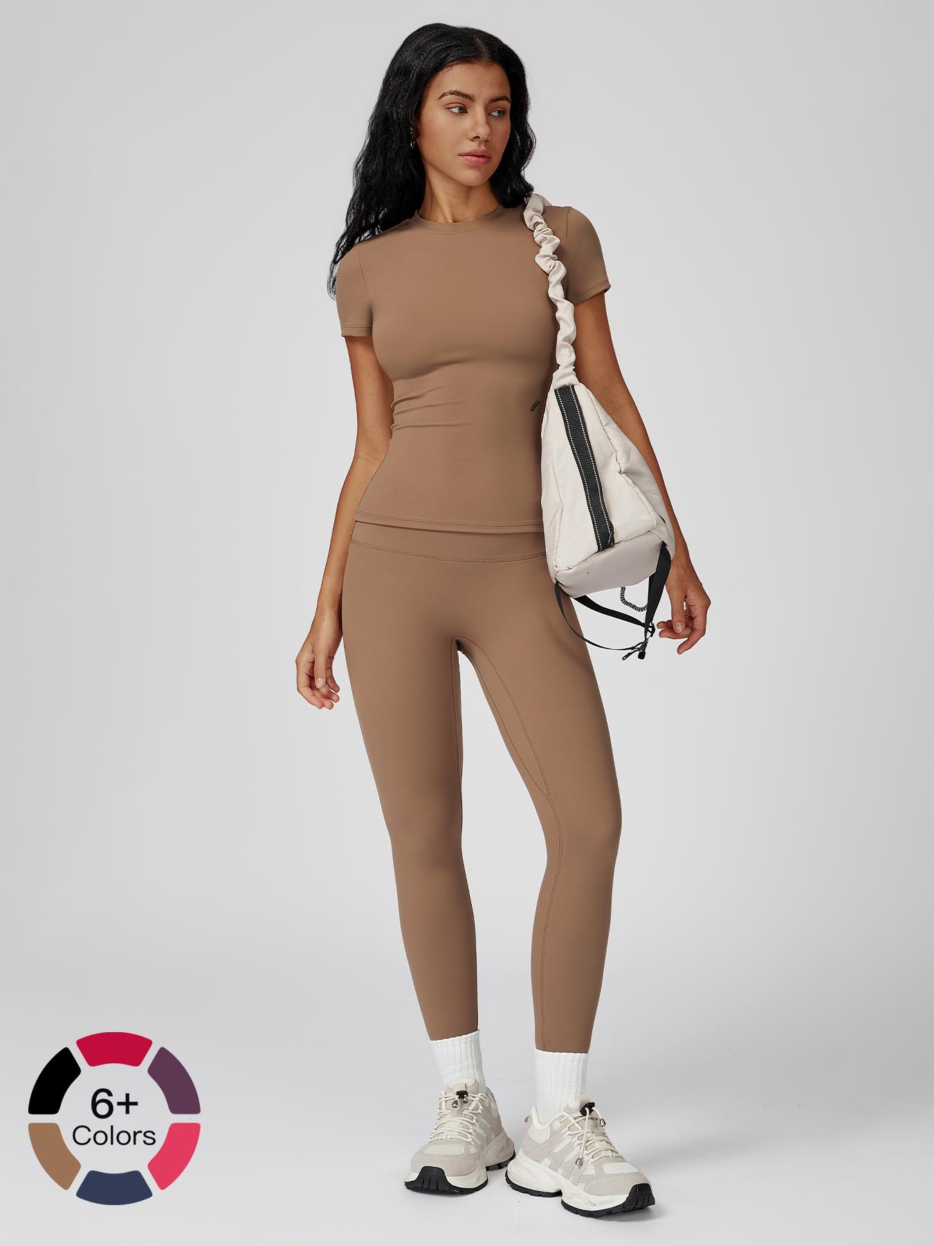 Women's Yoga Short Sleeve Tight-Fitting Outdoor Cycling Running Sportswear Set, Comfortable Stretchy Activewear for Women, Workout Running Clothes