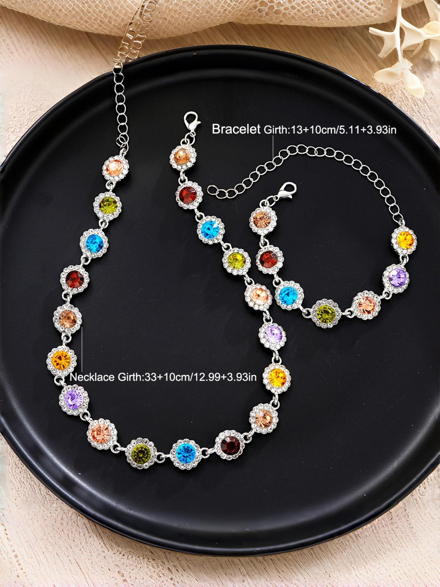 Bohemian Dopamine Colorful Rhinestone Artificial Crystal Necklace, Elegant Sparkling Jewelry for Women & Girls, Perfect Gift for Holidays & Birthdays