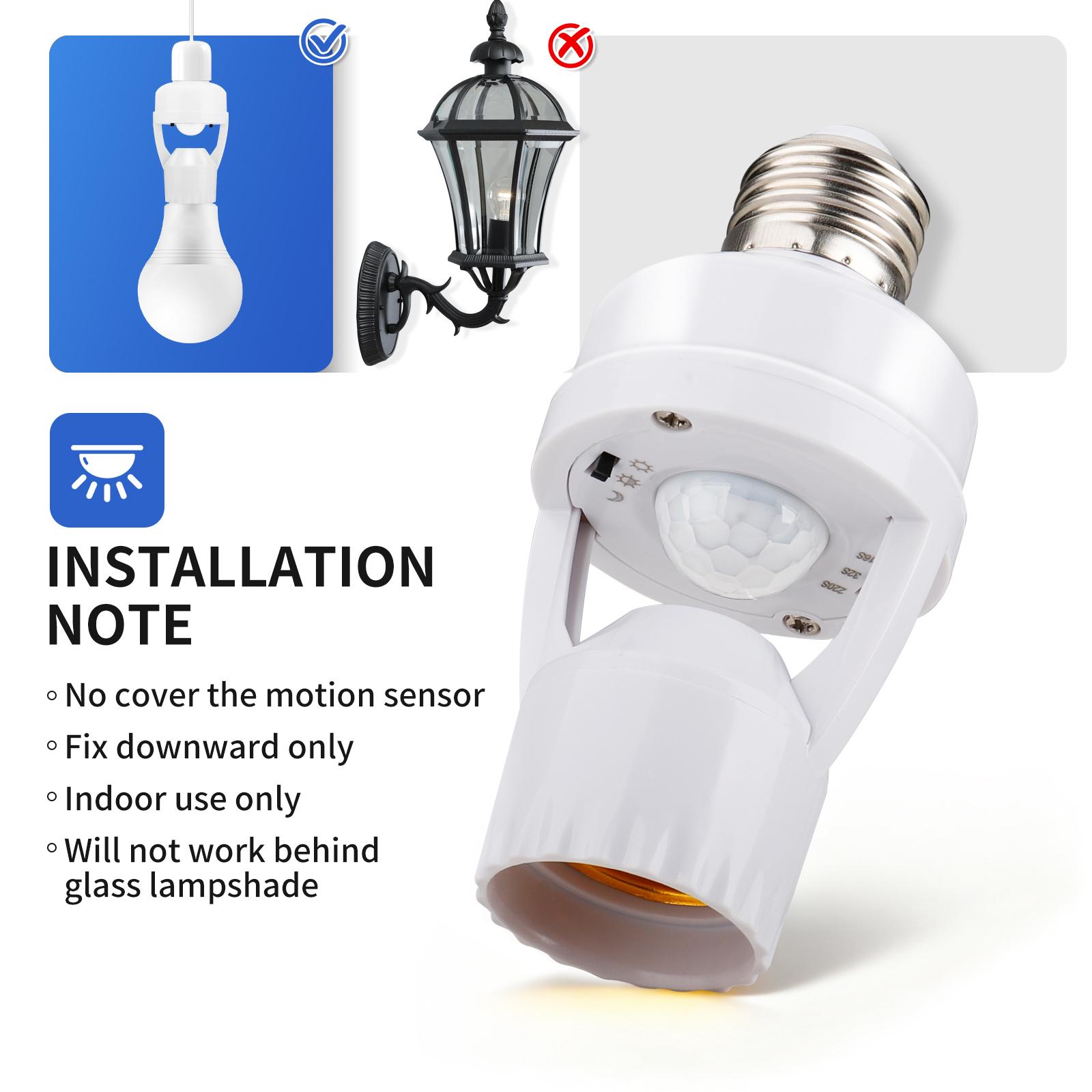 (2-Pack) Smart E27 Motion Sensor Light Socket | 360° Motion Detection, Energy Saving, No Drilling Required