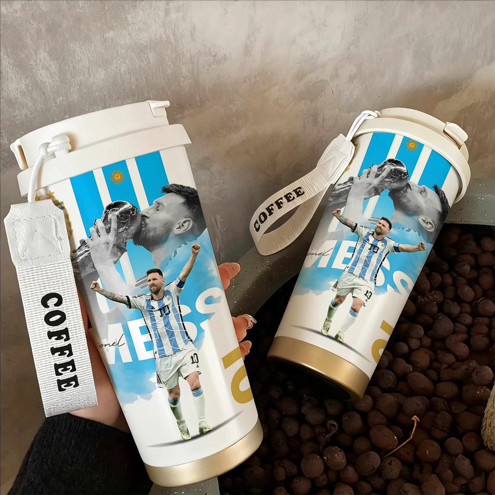 1 Pc 19/24/32oz stainless steel double wall insulated Tumbler, Hydration Tumbler, leak proof vacuum cup with handle and strap, soccer champion print, keep warm for 12 hours and cold for 24 hours, hot cold drinks, gift for men and women, birthday