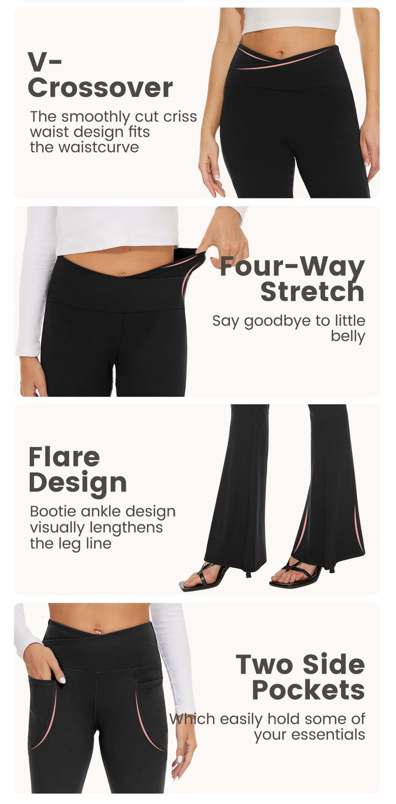 SHOWITTY 2-Pack Flare Leggings for Women with Pockets – Plus Size Crossover High-Waisted Black Workout Underwear