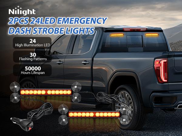 Nilight 24LED High Intensity 12-24V DC Aluminum Tinted 2-in-1 Emergency Strobe Traffic Advisor Light Bar, Amber Dash Warning Safety Flashing Lights for Windshield, Law Enforcement Trucks Cars Plow Vehicles