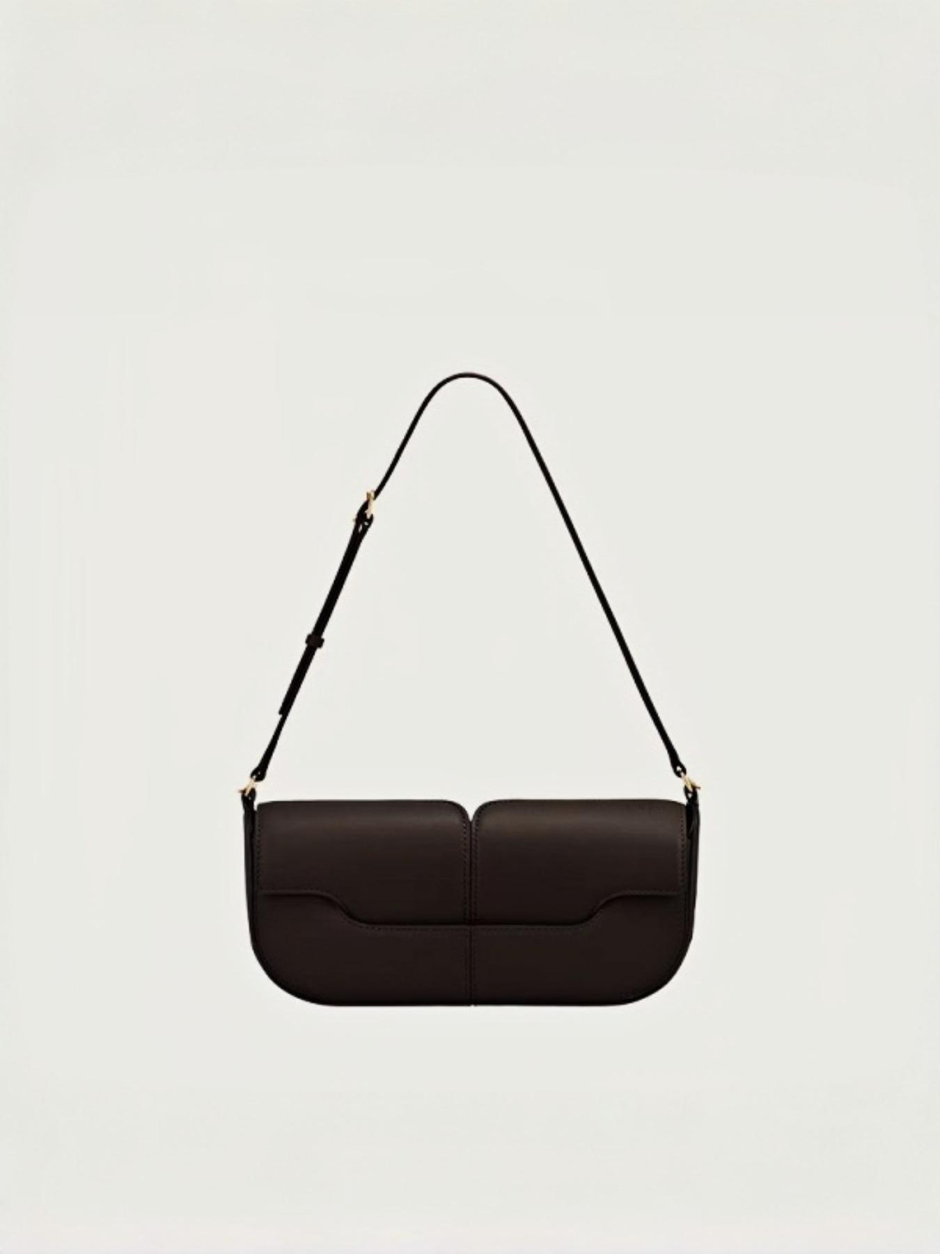 Elegant Dark Leather Crossbody Bag, French Minimalist Single Shoulder Bag, Chic Noblewoman Versatile Fanny Pack