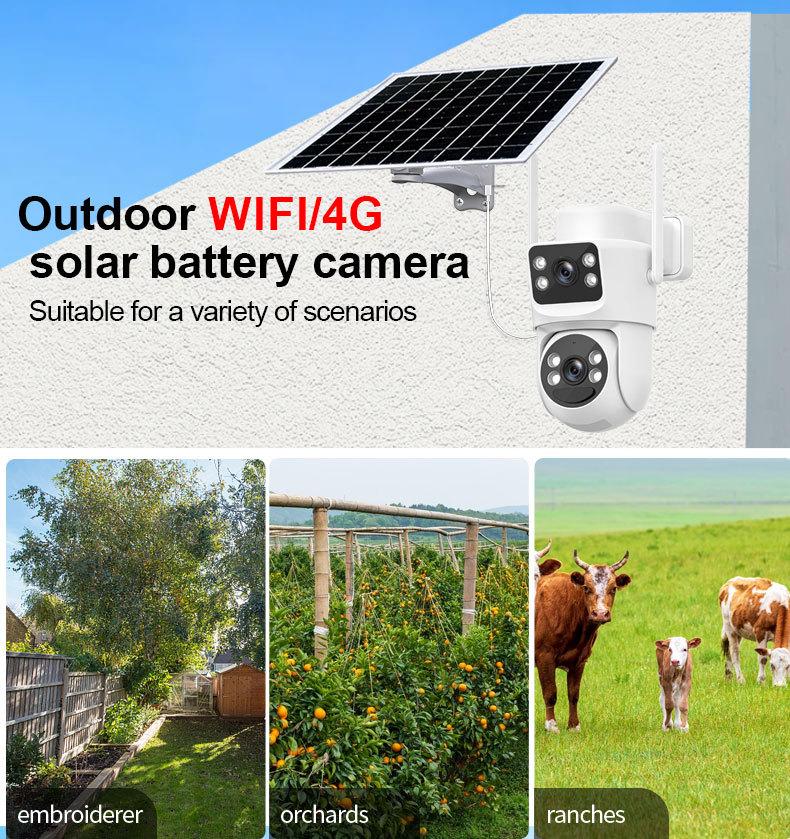 WiFi Solar Surveillance Camera 4K Ultra-Clear Dual-Lens Wireless Camera 8MP Network Remote WiFi Monitor