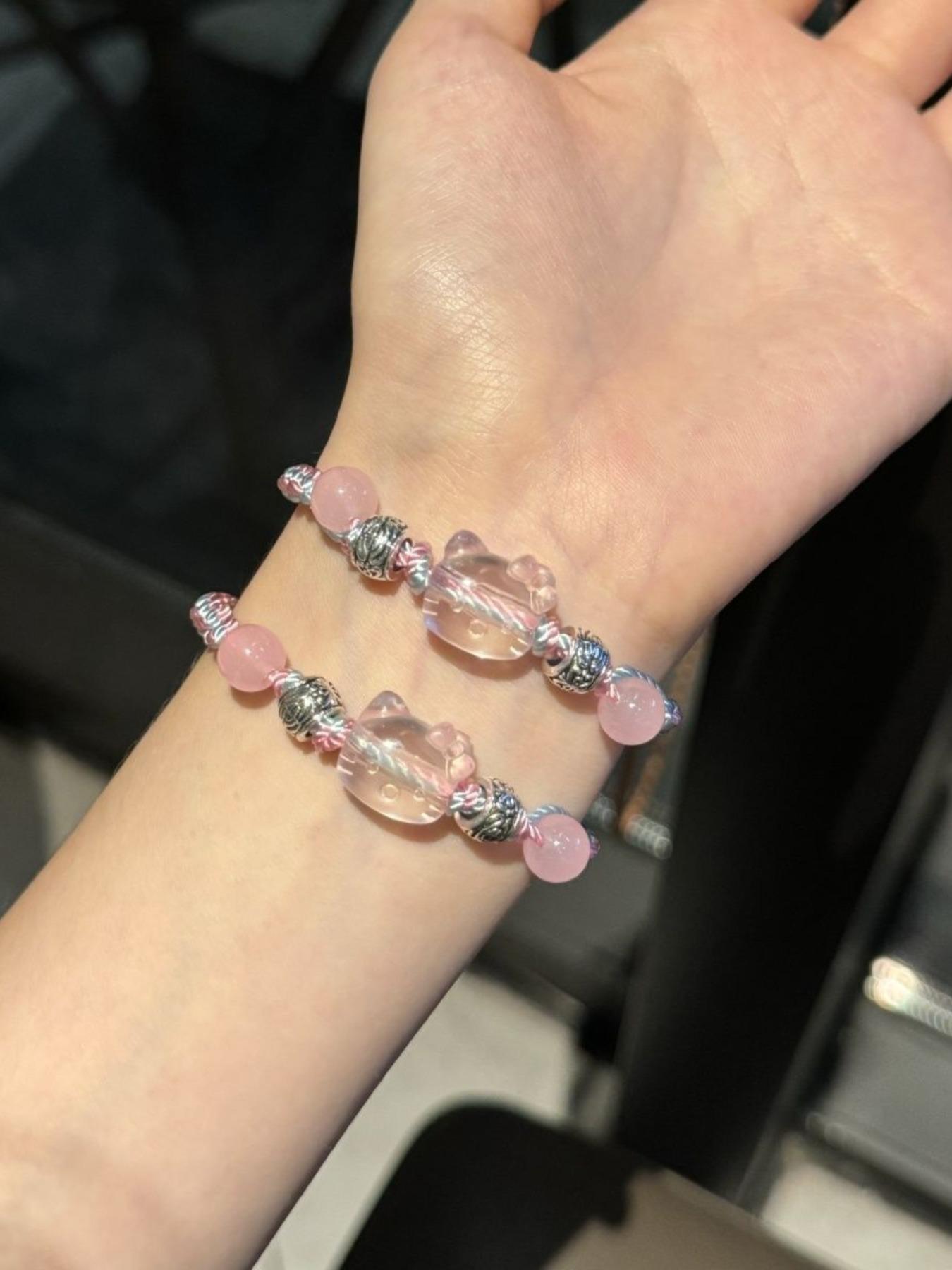 Hellokitty Handmade Blue Wristband Bracelet, Cute Student Bff Gift, Unique Cat Accessory, Perfect for Friends