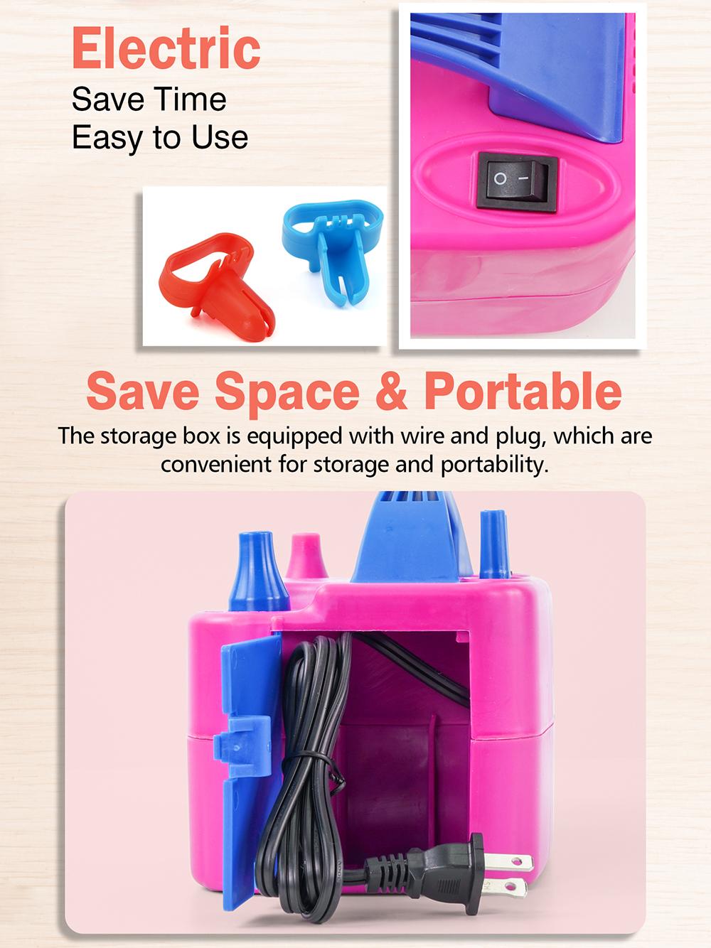 Electric Air Balloon Pump, Portable Dual Nozzle Electric Balloon Inflator, Electric Balloon Pump for Birthday Party Decoration, 110V 600W Hot Pink