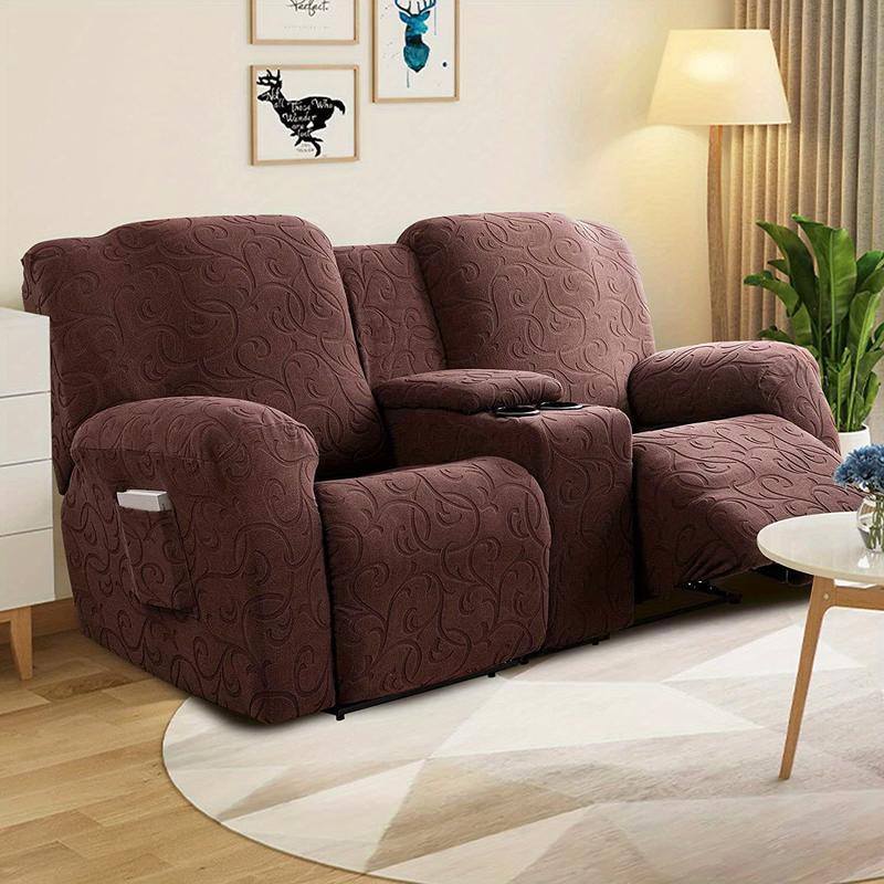Recliner Loveseat Cover with Center Console, 2 Seater Jacquard Recliner Slipcover with Pockets, Washable Removable Cushions Protector #TikTokShopHolidayHaul