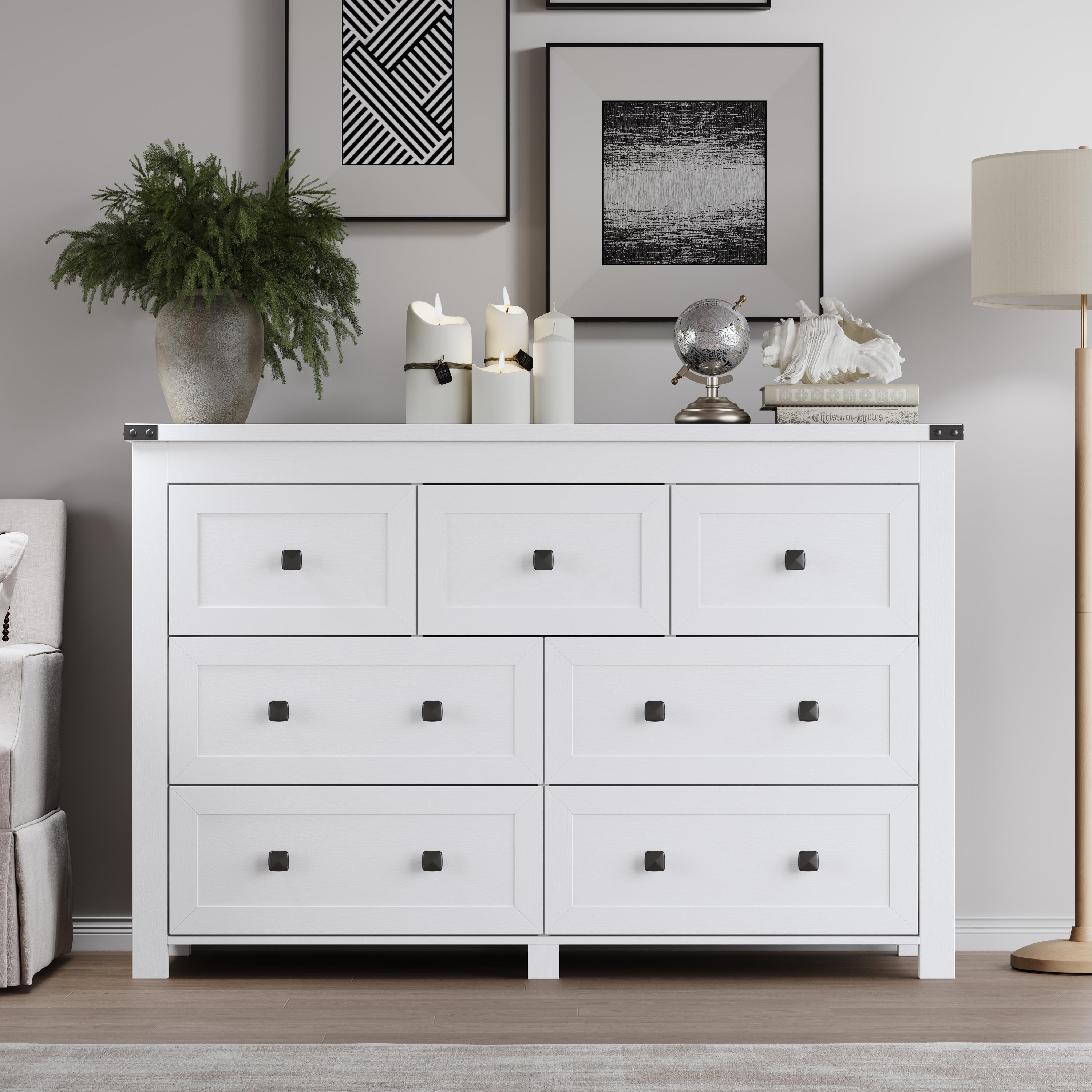 Bedroom Dresser,Farmhouse wooden drawer cabinet with 7 drawers, wide TV stand with metal handles for storage furniture, modern clothing organizer for hallway, living room, entrance, brown Bedroom Dresser,Farmhouse wooden drawer cabinet with 7 drawers, wide TV stand with metal handles for storage furniture, modern clothing organizer for hallway, living room, entrance, brown