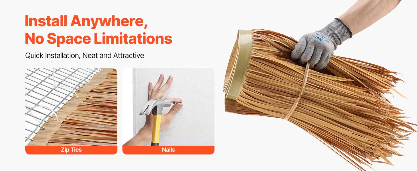 VEVOR Artificial Thatch Grass Roof, 1.3x3.2 ft Mexican Style Tiki Bar Hut Skirt Thatch Roofing Roll, Waterproof Fire-Resistant, Palapa Duck Blind Grass for Patio Pool Beach Hawaiian Party Dcor