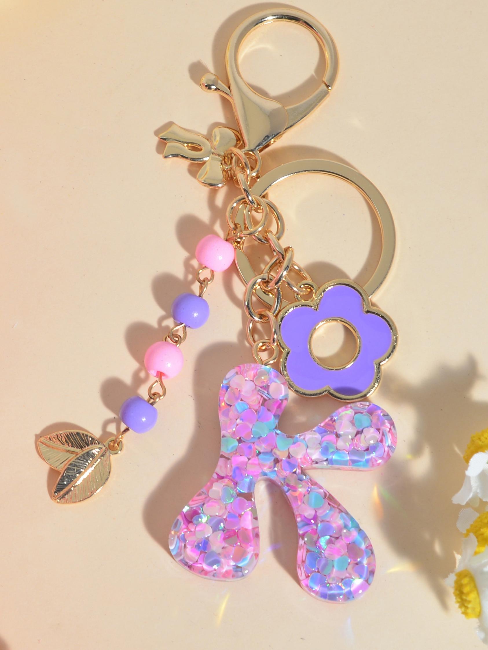 Floral Letter Keychain, Sparkly Tassel Pendant, High-End Unique Design, Birthday Gift for Couples, Student Backpack Charm, Car Key Decor