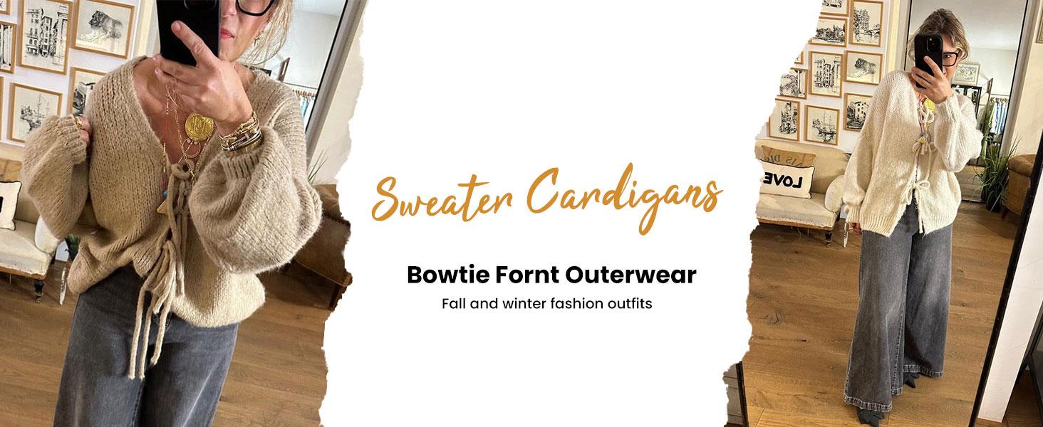 2026 Women's Tie Front Bow Sweater Cardigan Chunky Knit Long Puff Sleeve Trendy Fall Winter Jacket Coats FallFreshness.. 2026 Women's Tie Front Bow Sweater Cardigan Chunky Knit Long Puff Sleeve Trendy Fall Winter Jacket Coats FallFreshness..