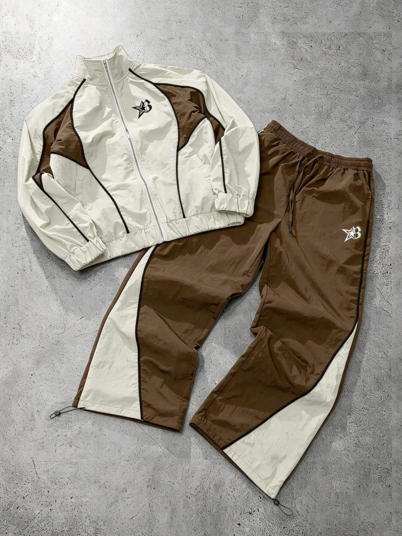 【Black Friday】Unisex Color Block Tracksuit Set, Star Logo Retro Windbreaker Jacket & Wide Leg Pants, Y2K Streetwear Casual 2 Piece Outfit for Men Women, Fall Halloween Daily Wear, Multi Color